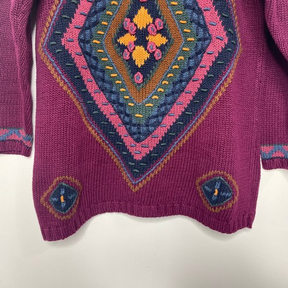 Vintage Pasta Ramie Cotton Aztec Knit Sweater Multicolor Size M Chunky 3D - Picture 15 of 16